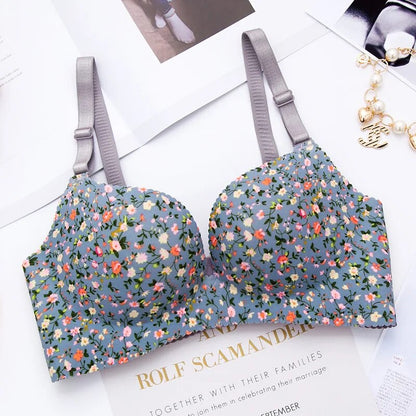 Women Flower Print Seamless Push Up Bras