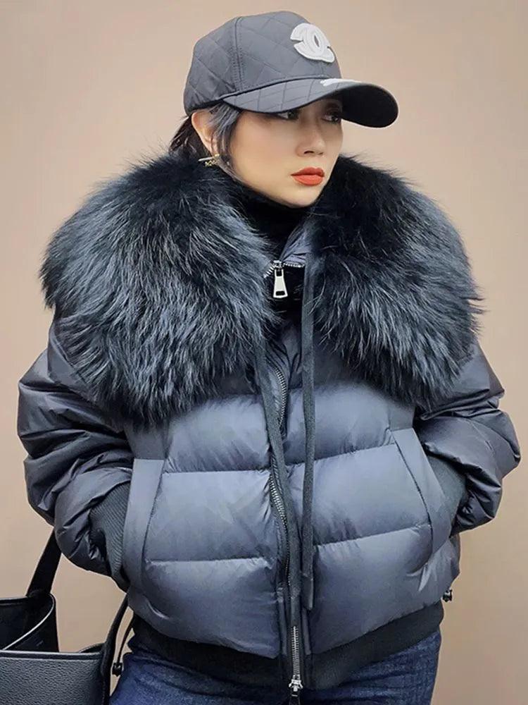 Real Raccoon Fur Collar Short Female Parkas Thick Warm Down Coat