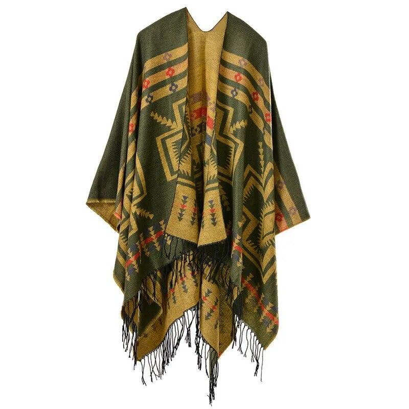 Tassel Cashmere Fork Shawl Poncho