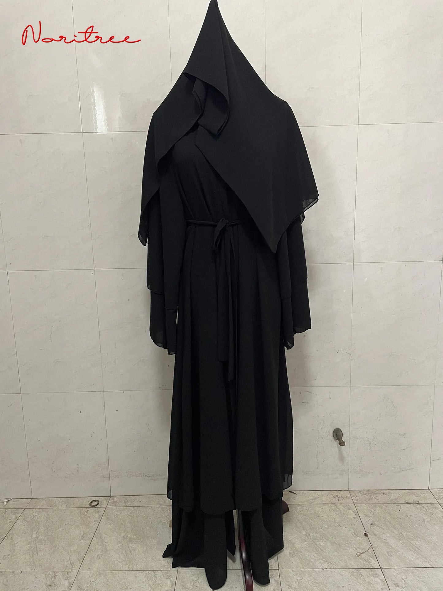 Chiffon Abaya Casual With Belt and Scarf