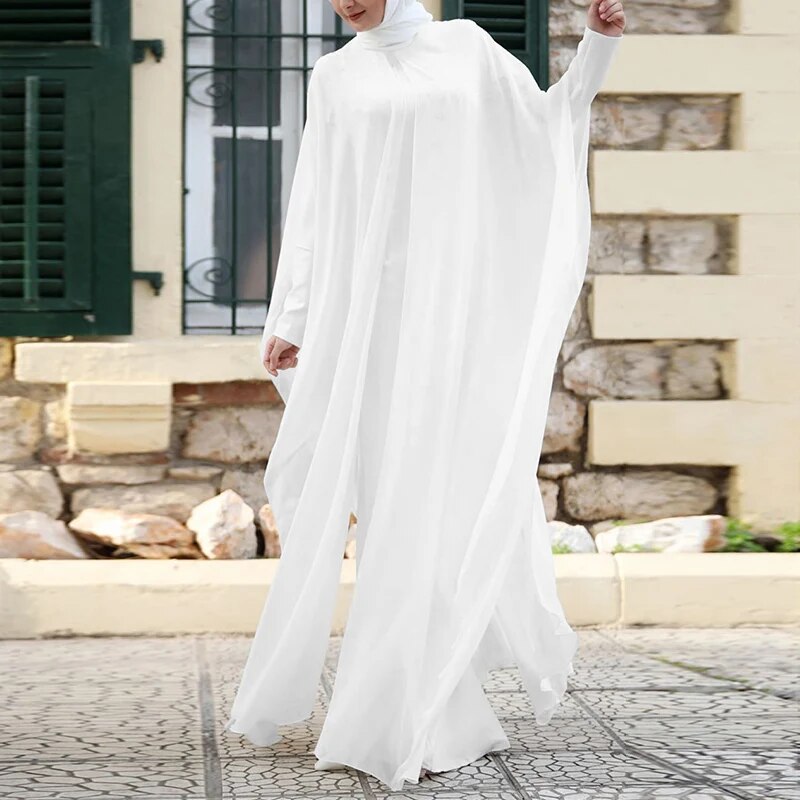 Long Abaya and Hijab 2pcs Long Sleeve Kaftan Dress