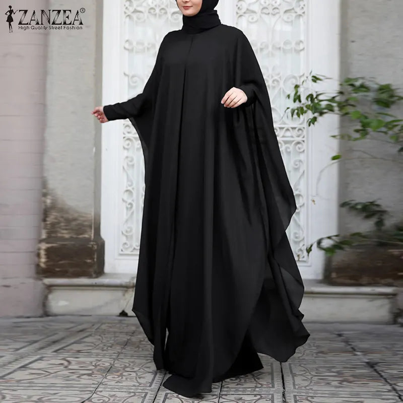 Long Abaya and Hijab 2pcs Long Sleeve Kaftan Dress