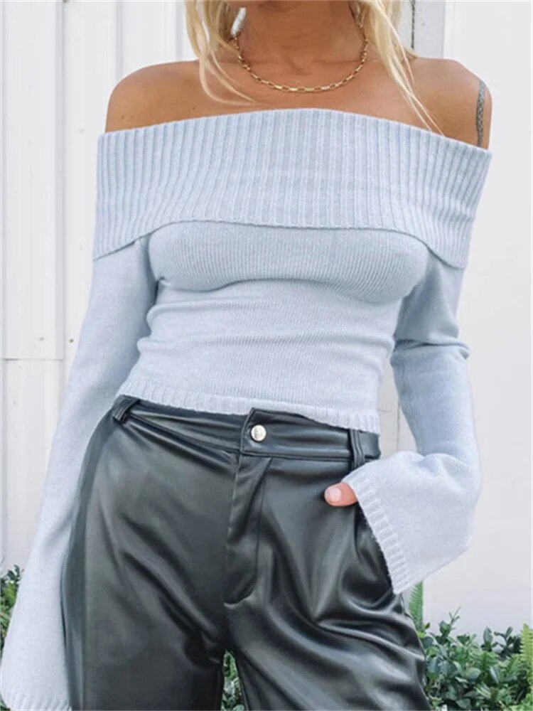 Casual Knitted Long Sleeve Off Shoulder Sweater