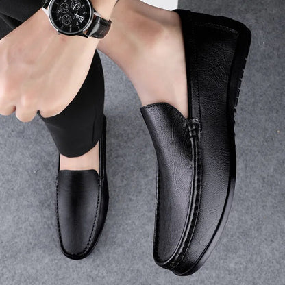 Soft Leather Loafers For Men Easy Slip On Flat Casual Shoes