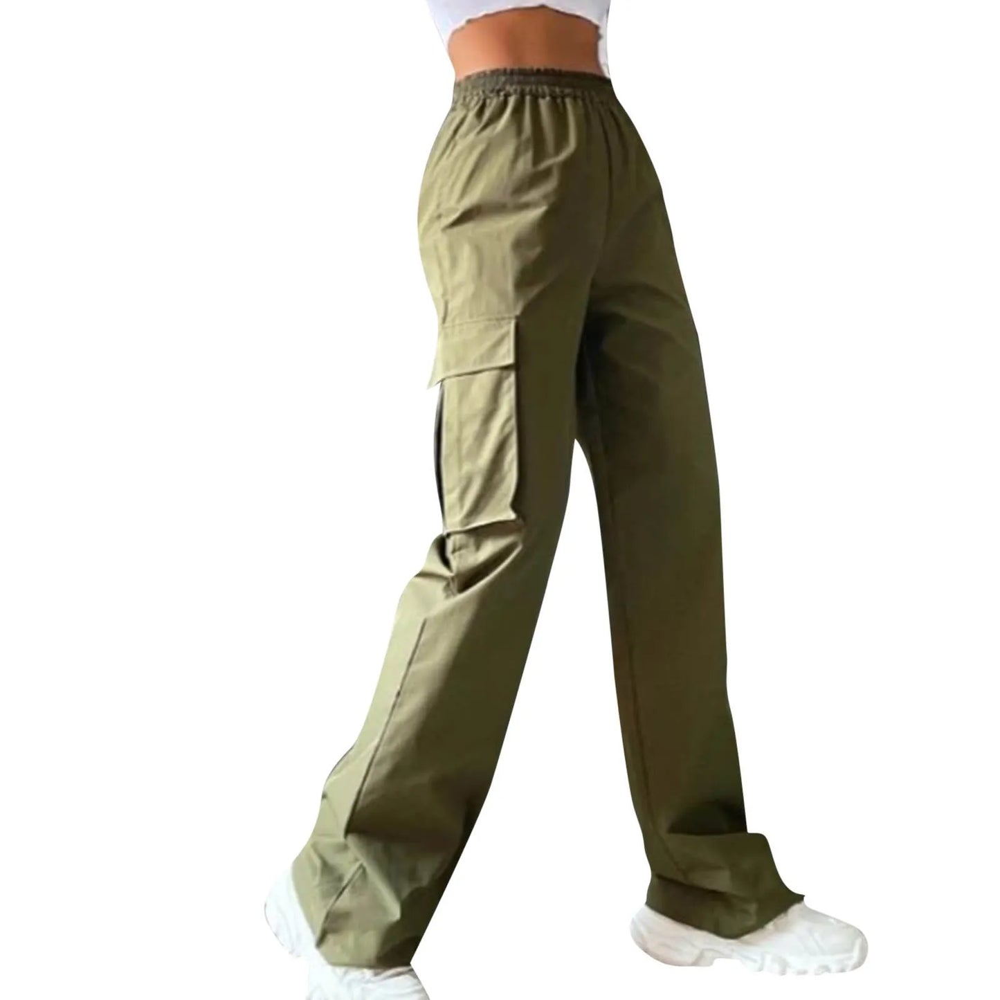 Pockets Casual Elastic Waist Loose Cargo Pants