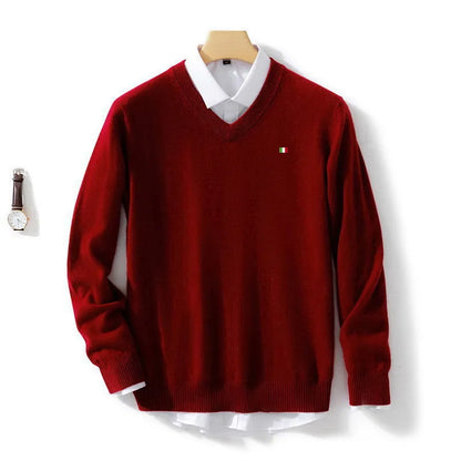 Men's Cashmere Warm Pullover Sweater V Neck Wool Knitwear Plus Sizes