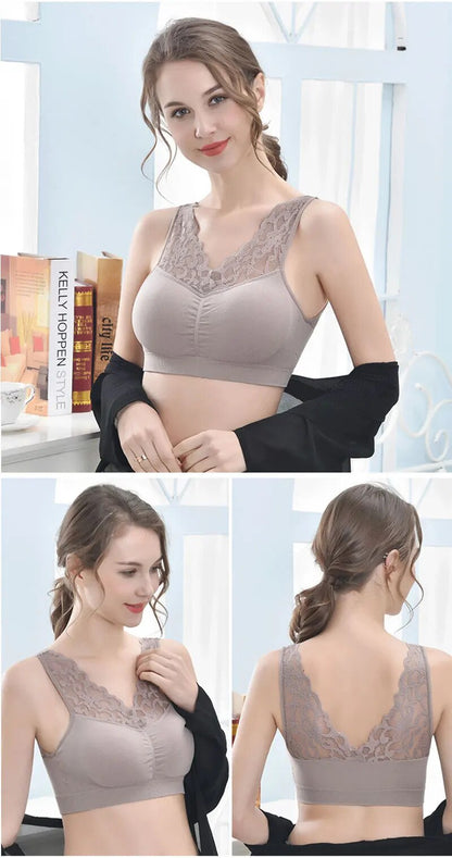 Seamless Wire Free Push Up Lace Bra With Pads