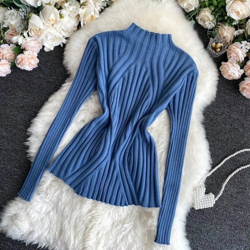 Knitted Pullover Short Turtleneck Slim Chic Long Sleeve Sweaters