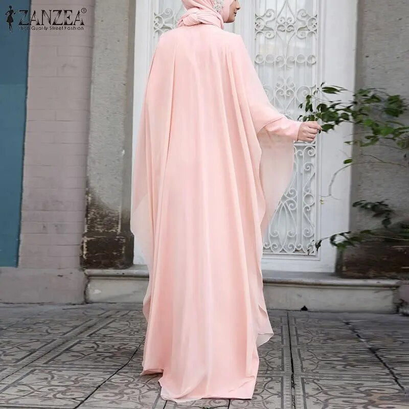 Long Abaya and Hijab 2pcs Long Sleeve Kaftan Dress