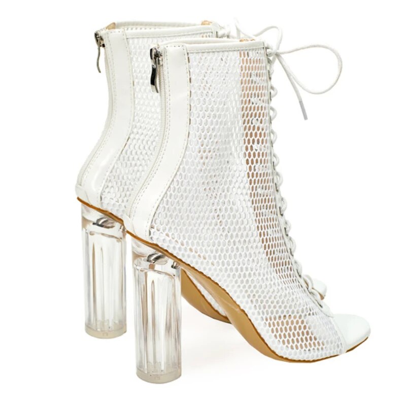 Transparent Thick Heel Lace-up Peep Toe Breathable Shoes