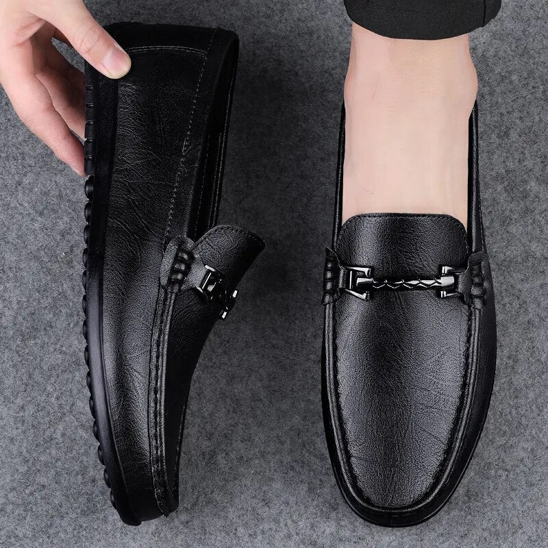 Soft Leather Loafers For Men Easy Slip On Flat Casual Shoes