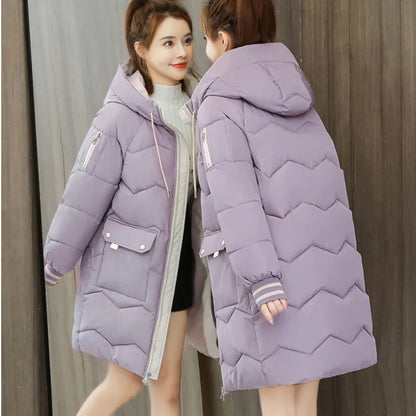 Women Long Cotton Hooded Thick Warm Jacket Windproof Coat