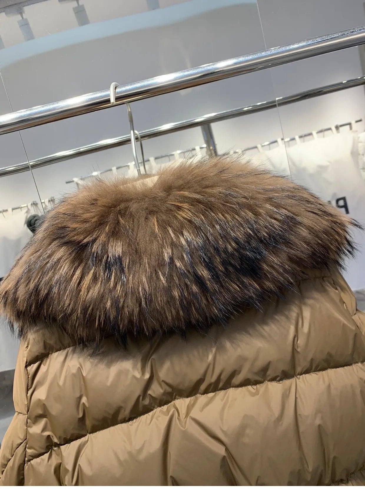 Real Raccoon Fur Collar Short Female Parkas Thick Warm Down Coat