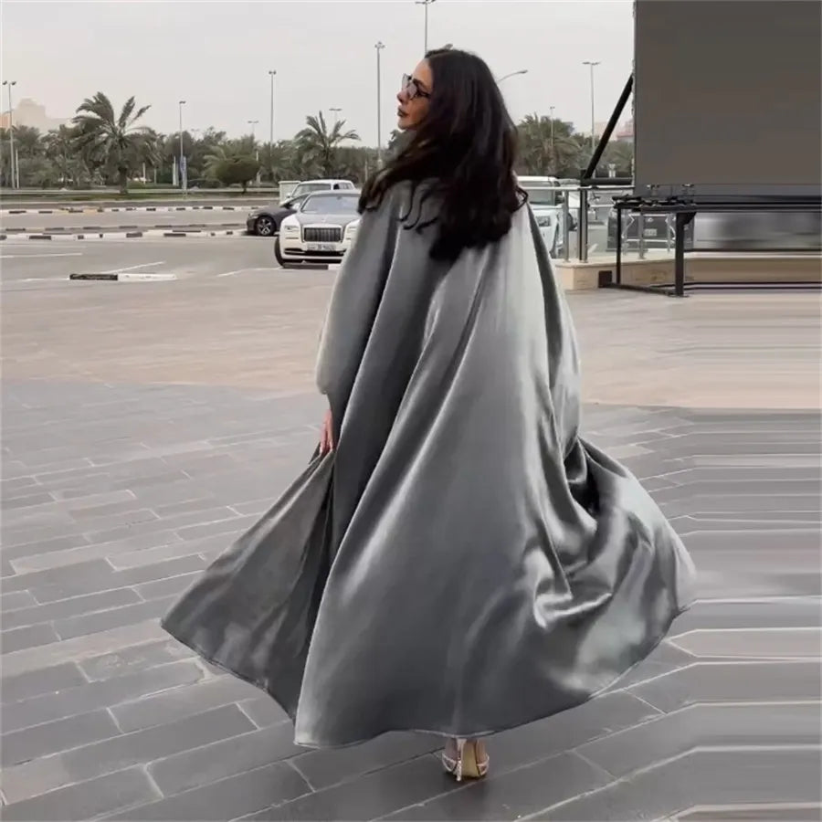 Stunning Modest Moroccan Style Casual Open Abaya Silk Satin