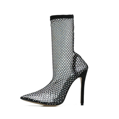 Black Mesh Summer Peep Toe Slip-On High Heel