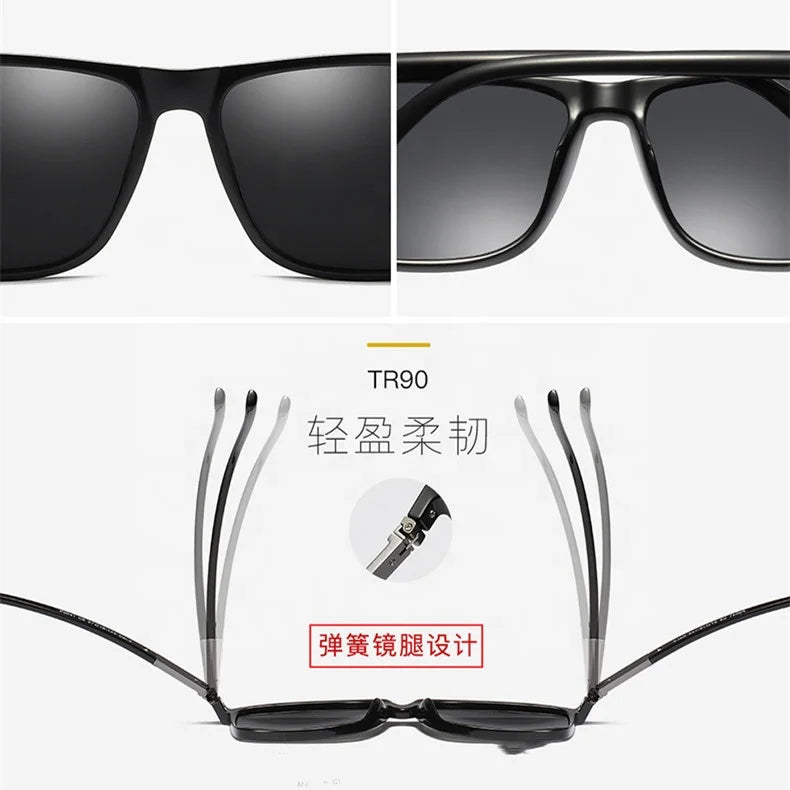 Trendy outdoor driving square frame UV400 sun glasses: Polarized shades for men