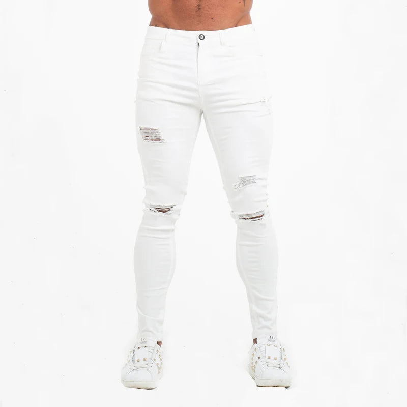 Men's Skinny Jeans: New ripped style, streetwear white, slim-fit stretch