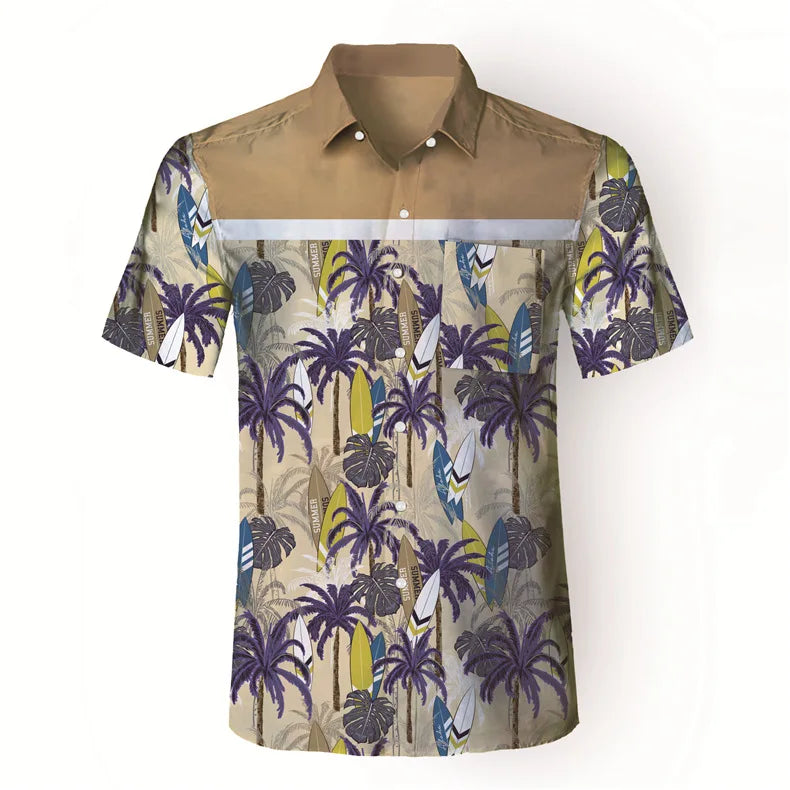 Men's tropical Hawaiian graphic beach shirts: Casual short sleeve button-downs.