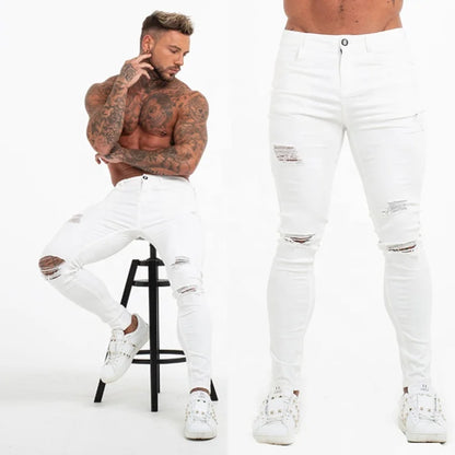 Men's Skinny Jeans: New ripped style, streetwear white, slim-fit stretch