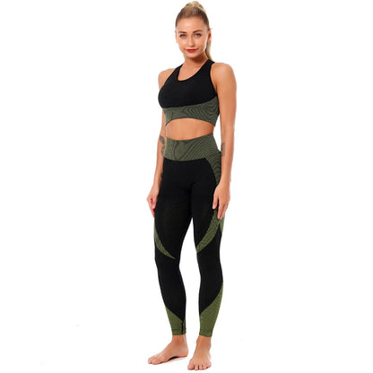 High-Waist Workout Leggings and Seamless Yoga Sports Bra Set for Women