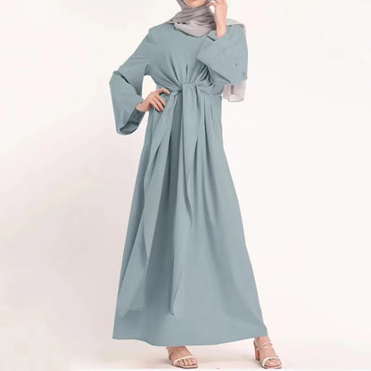 Elegant Simple Connection Belt Dress Long Middle Eastern Dress