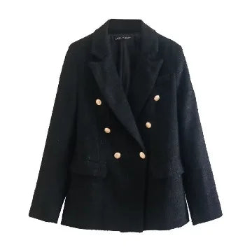 XS-L autumn textured double breasted women's suit jacket