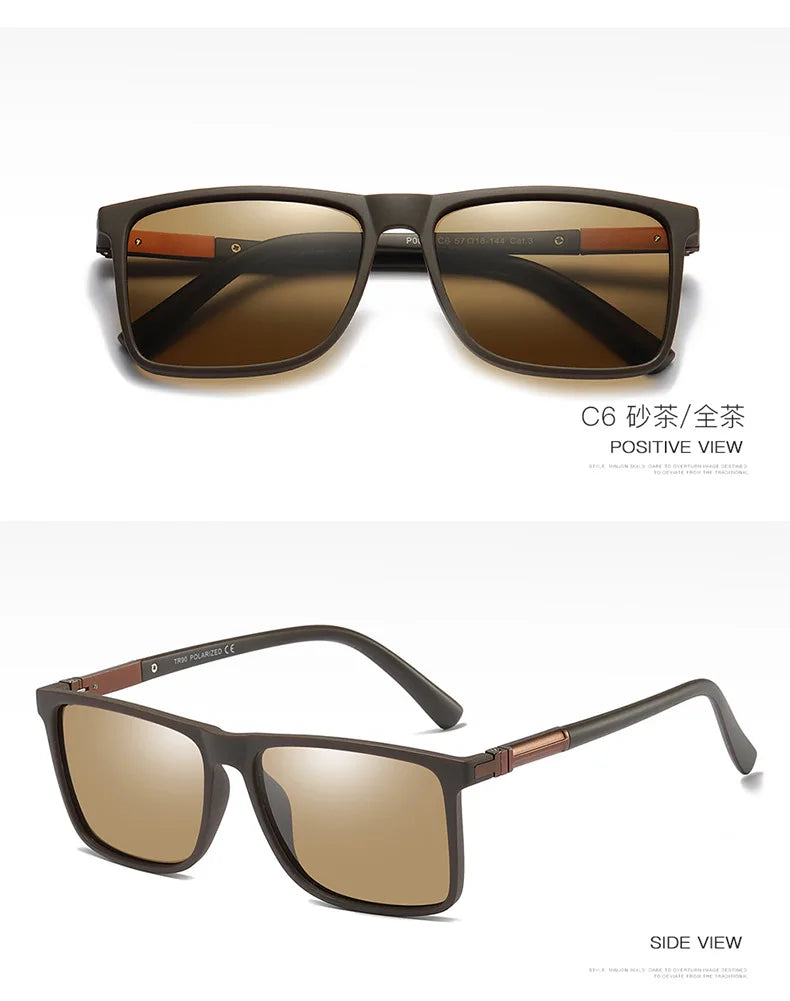 Trendy outdoor driving square frame UV400 sun glasses: Polarized shades for men