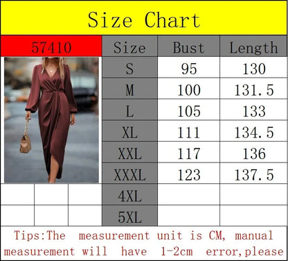 S-3XL New Solid Color Waistband Split V-neck Long sleeved Dress