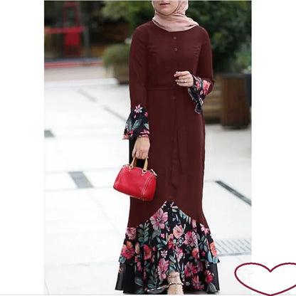 Embroidery Flowers Lace Cardigan Long Hijab Dress