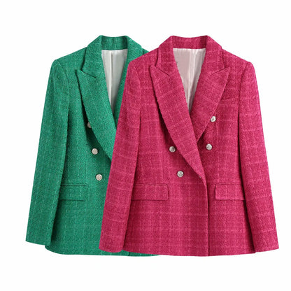 XS-L autumn textured double breasted women's suit jacket