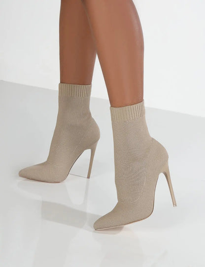 Stylish Solid Knitted High Heel Leg Ankle shoes