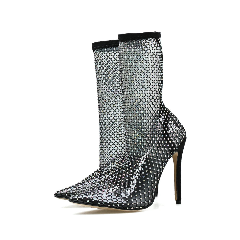 Black Mesh Summer Peep Toe Slip-On High Heel