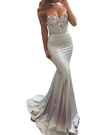 Elegant Strapless Sequin Maxi Dress - Formal Wedding Bridesmaid Gown