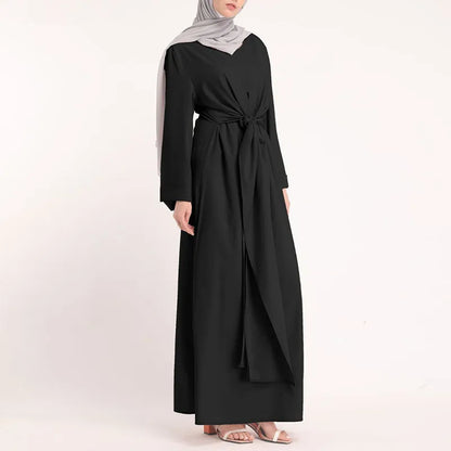 Elegant Simple Connection Belt Dress Long Middle Eastern Dress