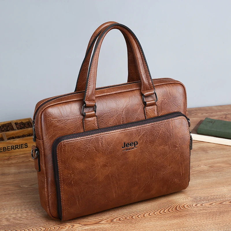 Luxury Designer Business Briefcase: PU leather travel messenger handbag for men.