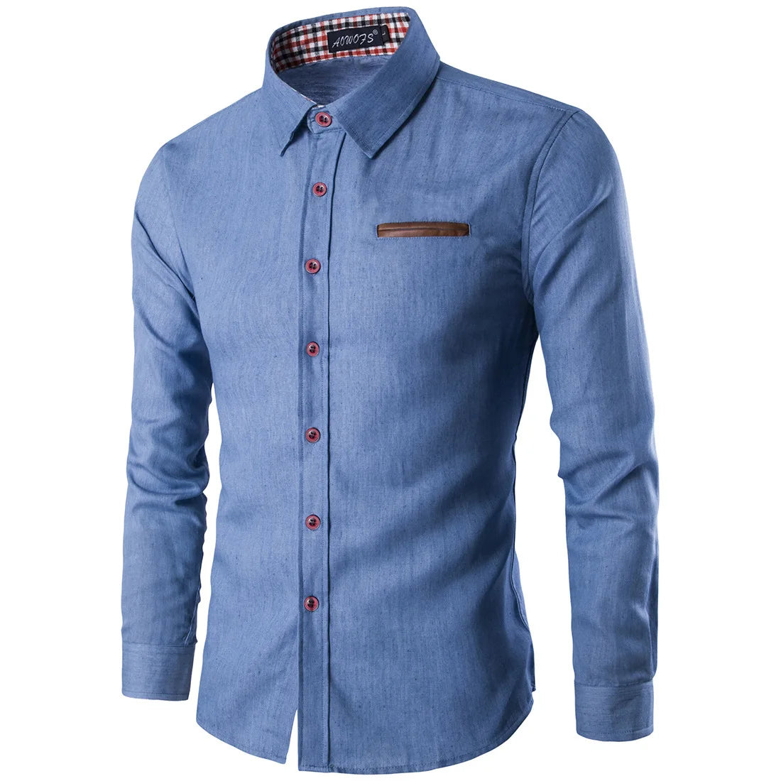 Stylish Washed Denim Men's Casual Slim Fit Shirt with Long Sleeves