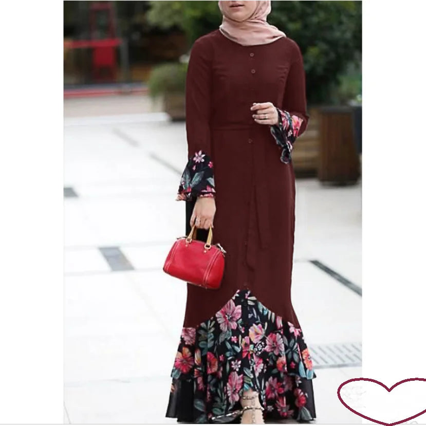 Embroidery Flowers Lace Cardigan Long Hijab Dress