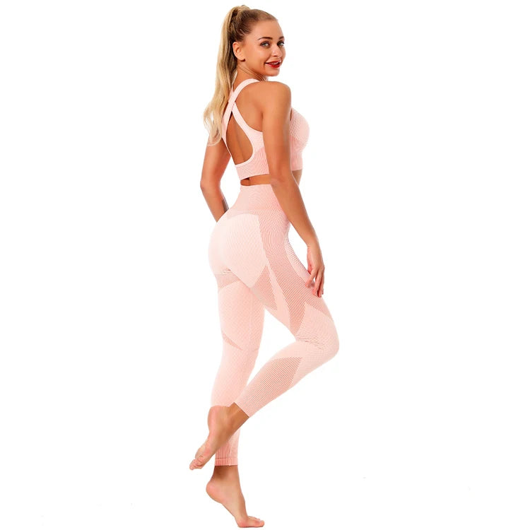 High-Waist Workout Leggings and Seamless Yoga Sports Bra Set for Women