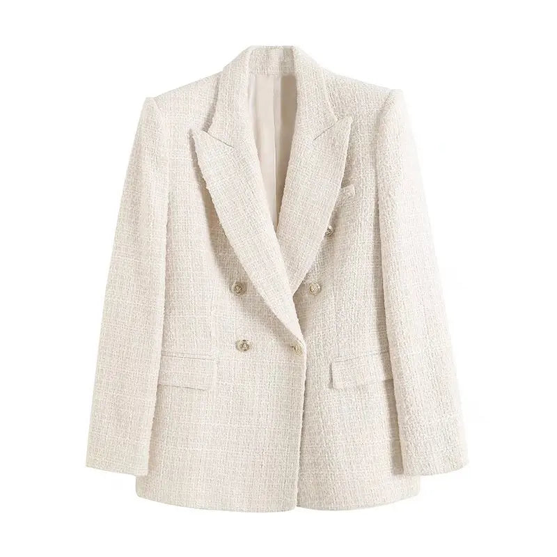 XS-L autumn textured double breasted women's suit jacket