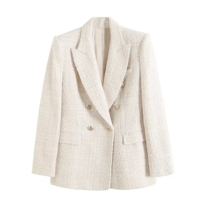 XS-L autumn textured double breasted women's suit jacket