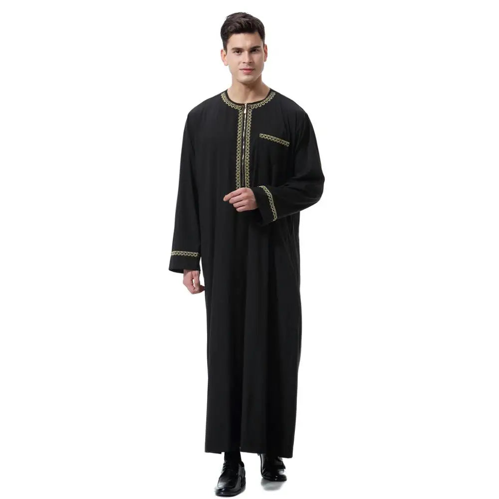 Long Sleeve Embroidery Thobe for Men Jubbah Clothing