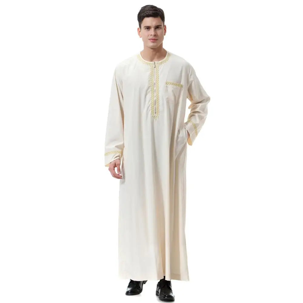 Long Sleeve Embroidery Thobe for Men Jubbah Clothing