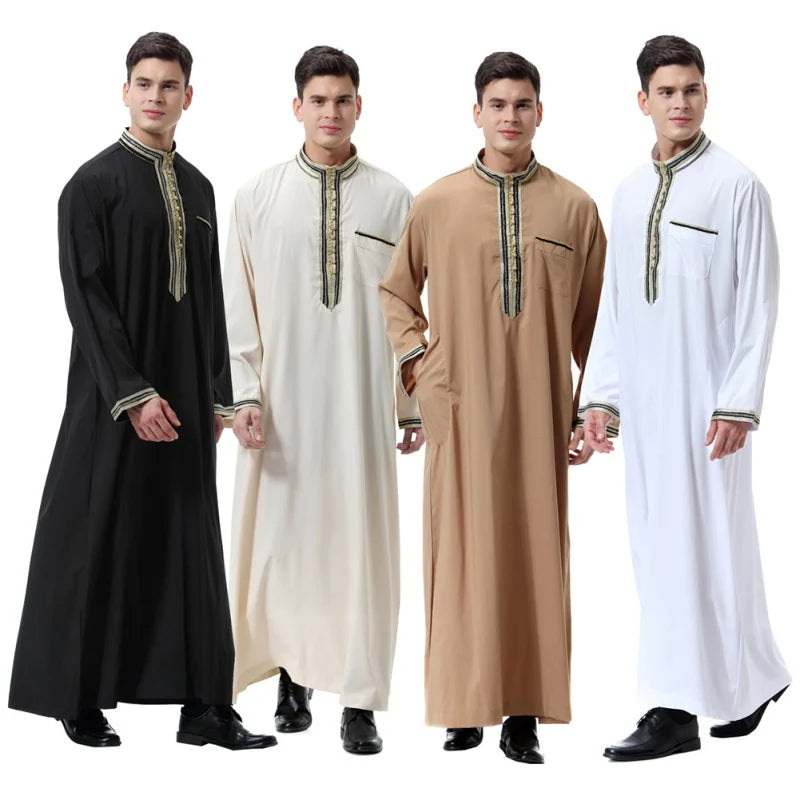 Long Sleeve Embroidery Thobe for Men Jubbah Clothing