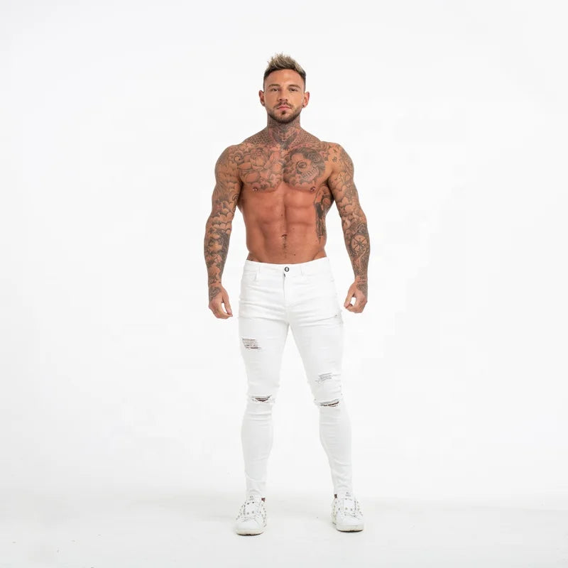 Men's Skinny Jeans: New ripped style, streetwear white, slim-fit stretch