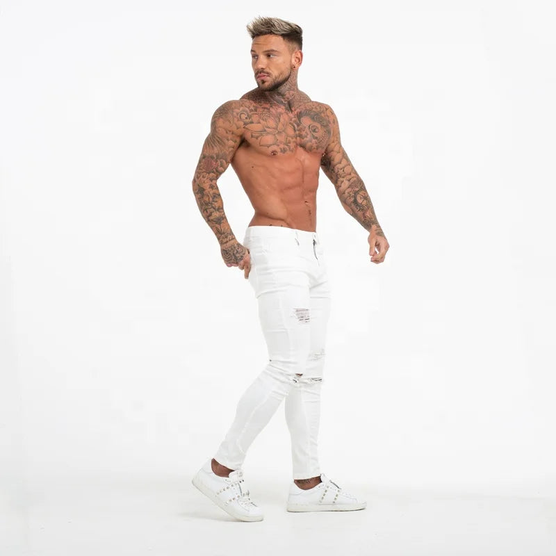 Men's Skinny Jeans: New ripped style, streetwear white, slim-fit stretch