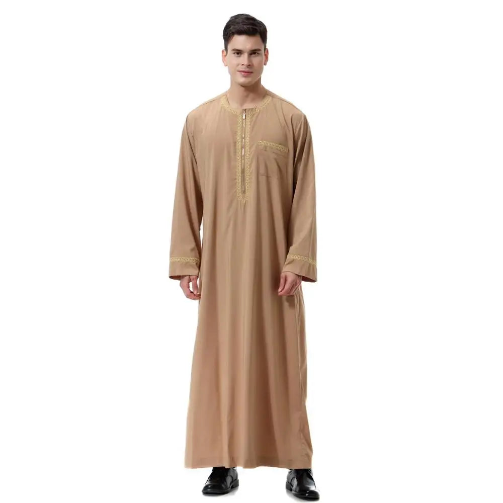 Long Sleeve Embroidery Thobe for Men Jubbah Clothing