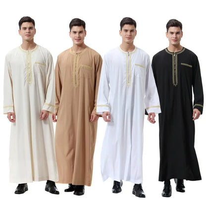 Long Sleeve Embroidery Thobe for Men Jubbah Clothing