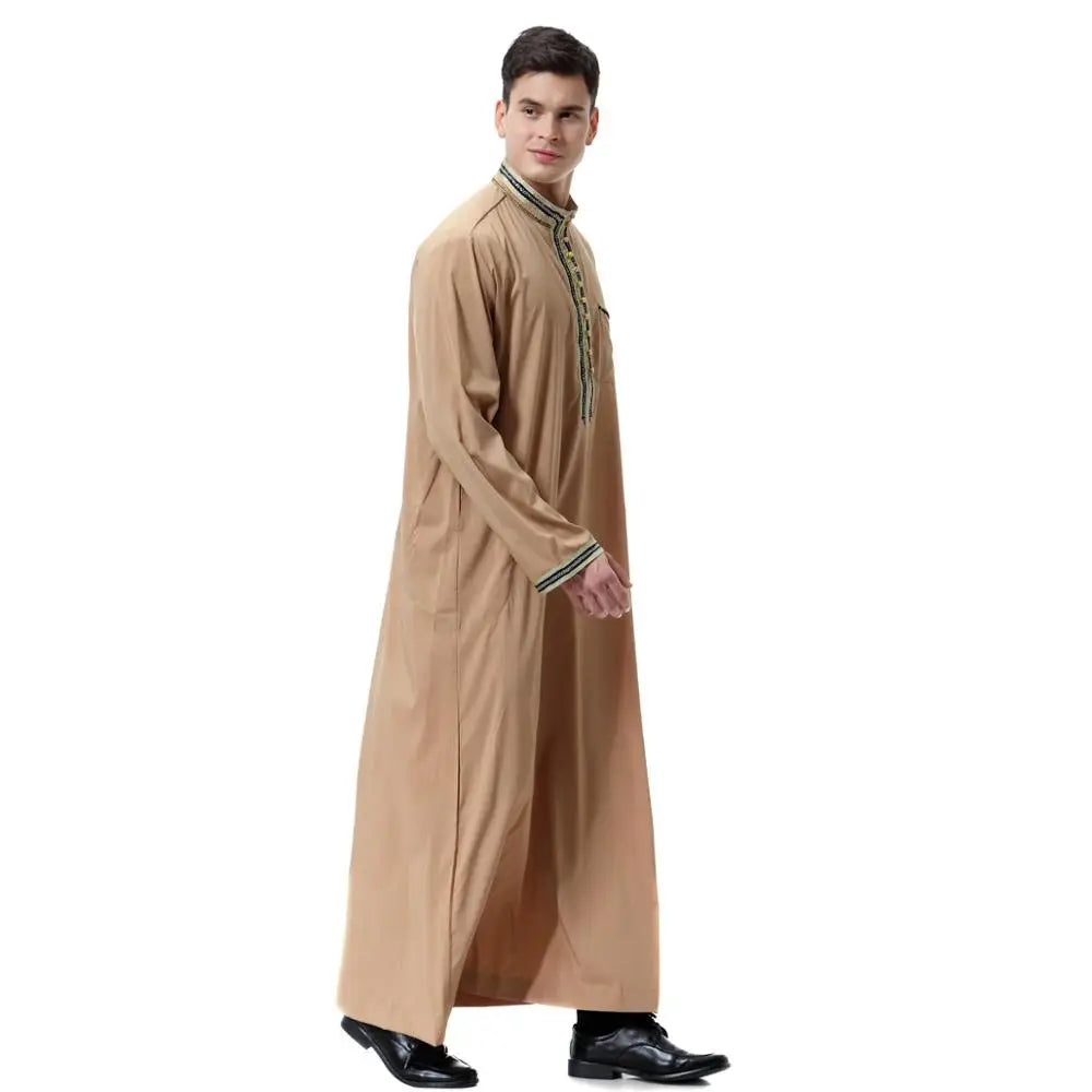 Long Sleeve Embroidery Thobe for Men Jubbah Clothing