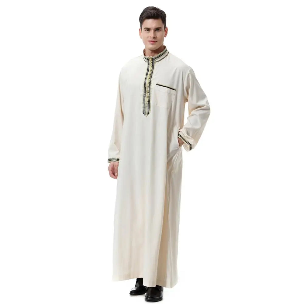 Long Sleeve Embroidery Thobe for Men Jubbah Clothing