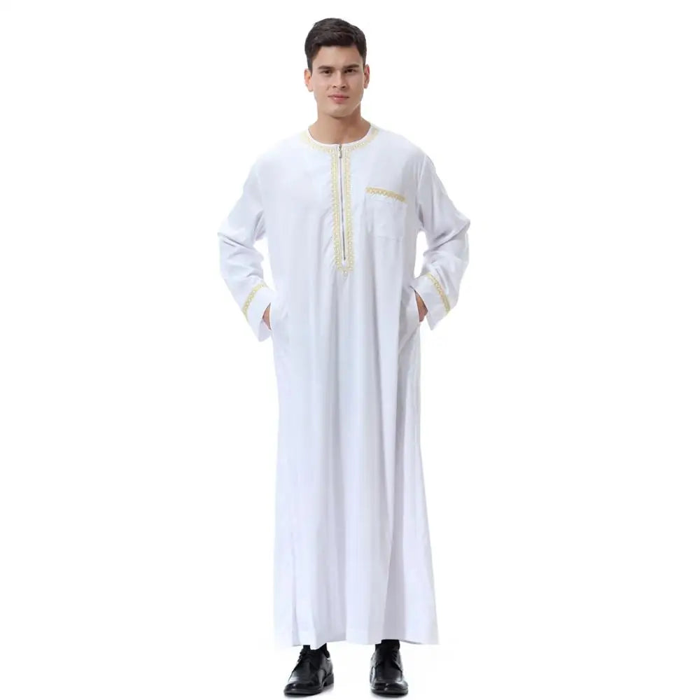 Long Sleeve Embroidery Thobe for Men Jubbah Clothing